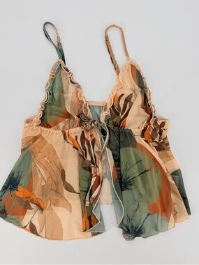 Forest Fairy Mesh Babydoll Top XL Boho Earthy Grunge Y2K Festival Tankini Floral